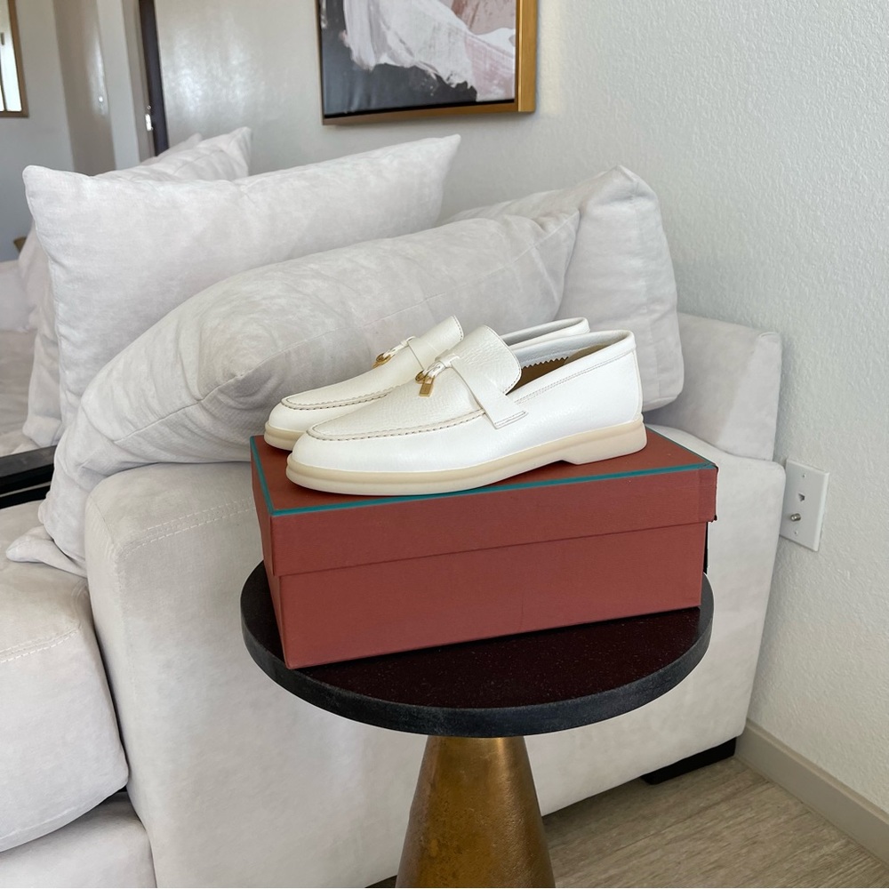 ❌SOLD❌ LORO PIANA WHITE GOLD LEATHER SUMMER CHARM LOAFER - Picture 12 of 16
